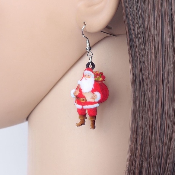Christmas Santa Gift bag Acrylic earrings - Picture 2 of 5